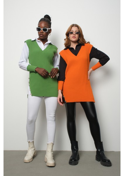 Fitilli Triko Süveterli Gömlek Ikili Kombin