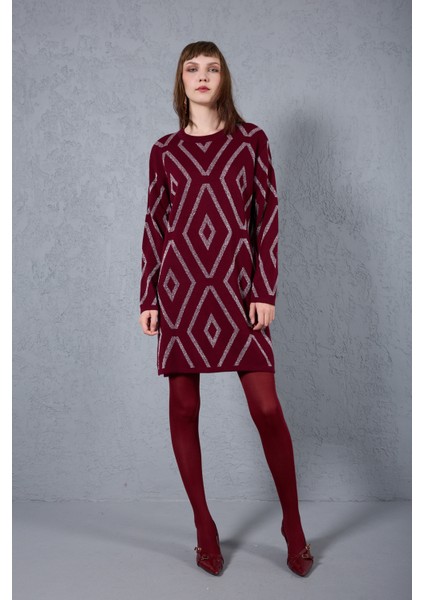 Kadın Bordo Yan Yırtmaçlı Bisiklet Yaka Sim Desenli Triko Bluz indirimleri