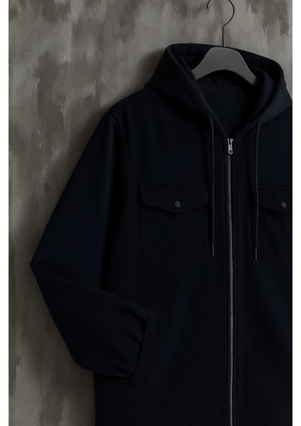 Erkek Oversize Premium Lacivert Kapşonlu Mont modelleri