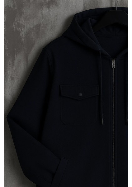 Erkek Oversize Premium Lacivert Kapşonlu Mont fırsatları