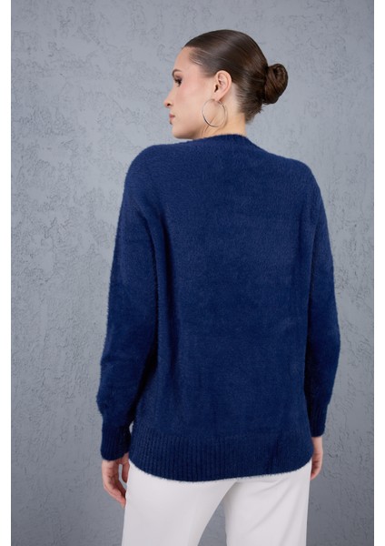 Kadın Koyu Laci Sakal Iplik Boncuk Nakışlı Bisiklet Yaka Triko Kazak fırsatları