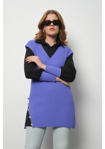 Fitilli Triko Süveterli Gömlek Ikili Kombin