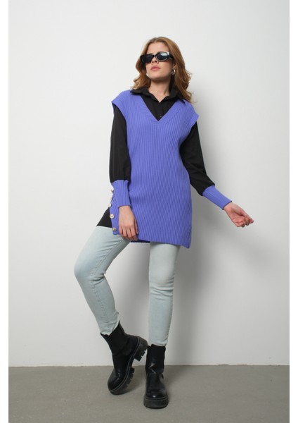 Fitilli Triko Süveterli Gömlek Ikili Kombin