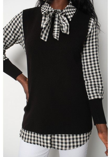 Fitilli Triko Süveter ve Kareli Gömlek Ikili Kombin modelleri