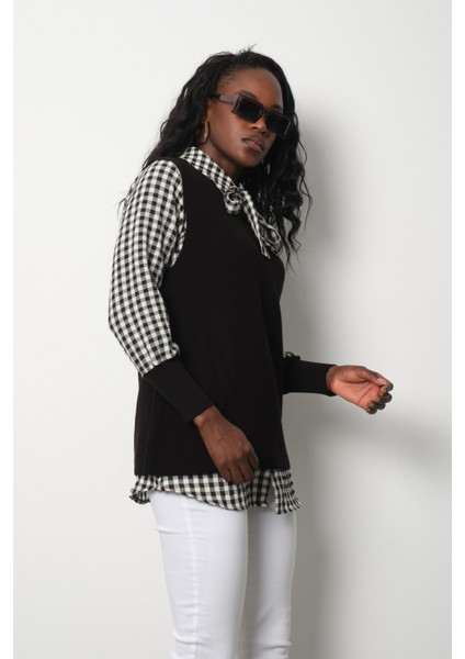 Fitilli Triko Süveter ve Kareli Gömlek Ikili Kombin indirimleri