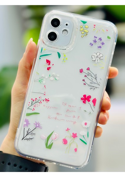 Iphone 11 Uyumlu Kenar Çiçekler Desen Baskı Silikon Kılıf