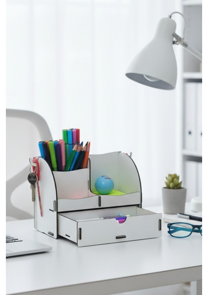 Curve 3 Gözlü, Çekmeceli Masaüstü Ahşap Organizer Kalemlik- Takı Makyaj Çok Amaçlı Organizer fiyatları