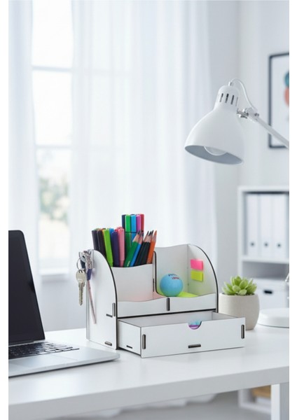 Curve 3 Gözlü, Çekmeceli Masaüstü Ahşap Organizer Kalemlik- Takı Makyaj Çok Amaçlı Organizer modelleri