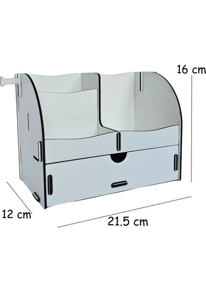 Curve 3 Gözlü, Çekmeceli Masaüstü Ahşap Organizer Kalemlik- Takı Makyaj Çok Amaçlı Organizer