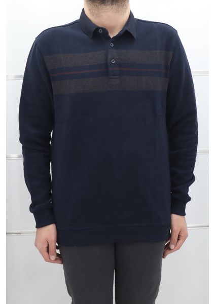 Fistan Store Erkek Desenli Spor Kesim Normal Kalıp Polo Yaka Selanik Kumaşlı Kışlık Kazak