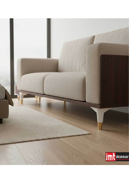 Puma 15 cm Beyaz-Altın 6'lı Set Mobilya Kanepe Tv Ünitesi Dolap Konsol ve Destek Ayağı