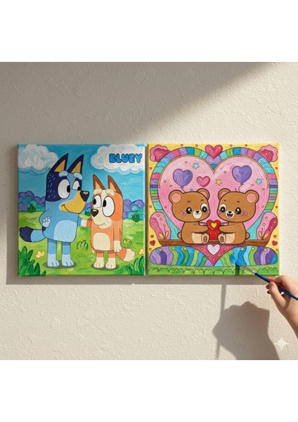 TATİL-KARNE HEDİYESİ 2'li Tuval Boyama Seti 20X20 cm Uv Baskı 6 Akrilik Boya 1 FIRÇA-MODEL-230