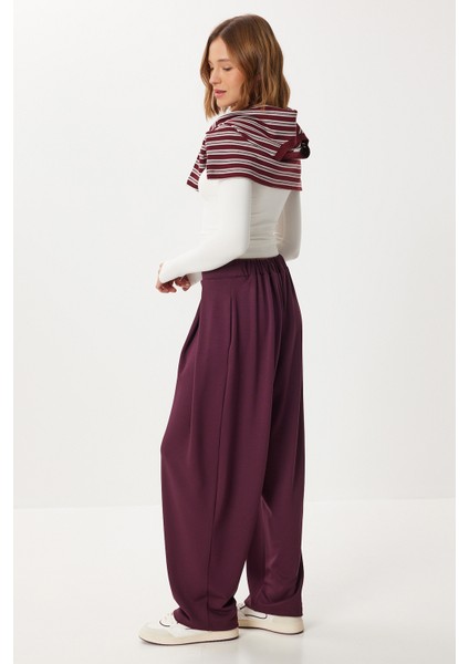 Yumuşak Modal Pileli Eşofman Altı LCI0044 Mürdüm