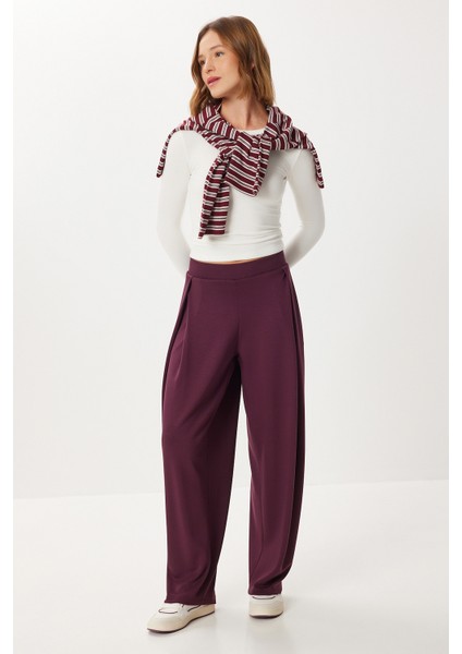 Yumuşak Modal Pileli Eşofman Altı LCI0044 Mürdüm modelleri