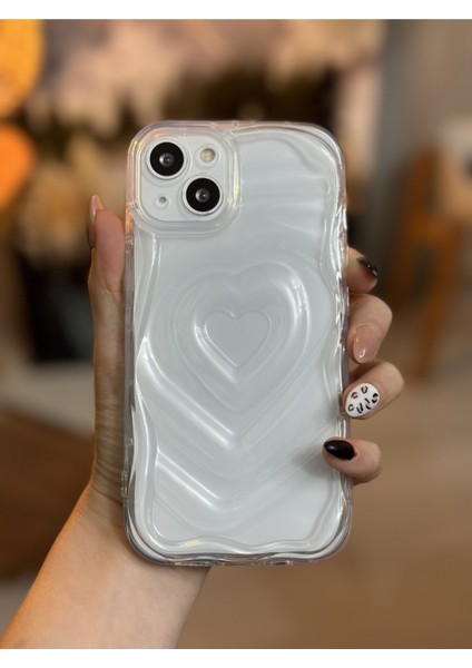 Iphone 14 Plus - 15 Plus Şeffaf 3D Kabartma Kalp Tasarımlı Silikon Kılıf modelleri