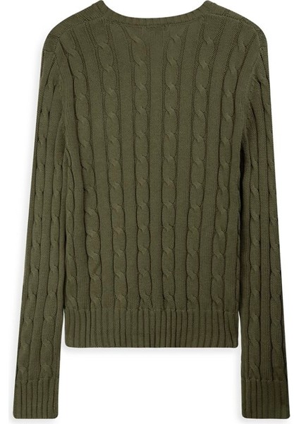 Uzun Kollu V Yaka Triko Yeşil Kazak fiyatları