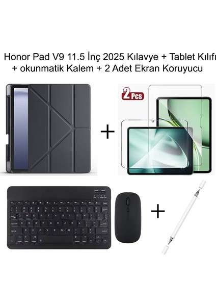 Yesnıce Honor Pad V9 11.5 Inç 2025 Uyumlu Standlı Kılıf Dokunmatik Kalem ve Klavye Set