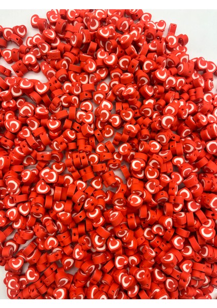 10MM Türk Bayrağı Kalp Figür Fimo Boncuk Takı Yapımı Bead (100 Adet) fiyatları