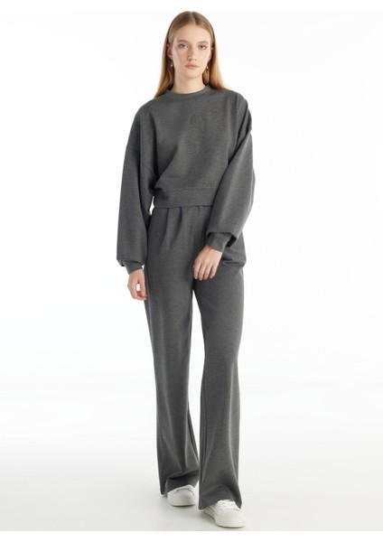 Bisiklet Yaka Düz Gri Melanj Kadın Sweatshırt TBWRTS1090 fiyatları