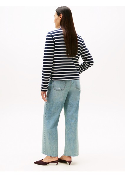 Yuvarlak Yaka Standart Çizgili Lacivert Kazak Kadın WW0WW408460X4 modelleri