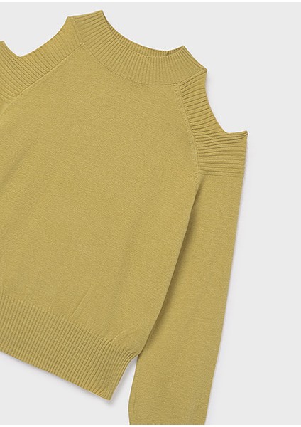 Yeşil Kız Çocuk Omuzları Açık Kazak 7312 modelleri