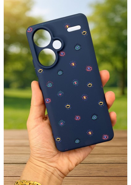 Redmi Note 13 Pro Plus - Mini Evıl Eye Desenli Silikon Darbe Emici Klasik Korumalı Rubber Kılıf