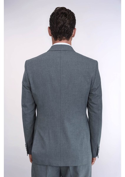 Gümüş Renk Metal Düğmeli Slim Fit Kruvaze Gri Erkek Takım Elbise – Wessi fırsatları