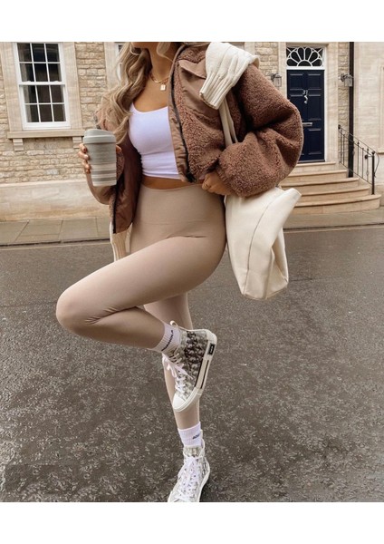 Fitilli Şardonlu Içi Polarlı Yüksek Bel Toparlayıcı Tayt