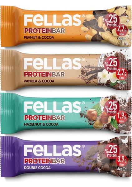Fellas Protein Bar, Karma Kutu (4 Çeşit), 32GR x 12 Adet