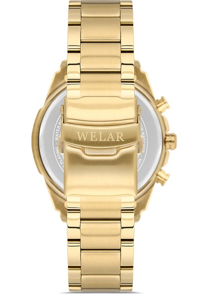 WEL2456-5 Erkek Kol Saati Kronometreli, Çelik Kasakordon, Su Geçirmez, Gold Renk, Beyaz Kadran modelleri