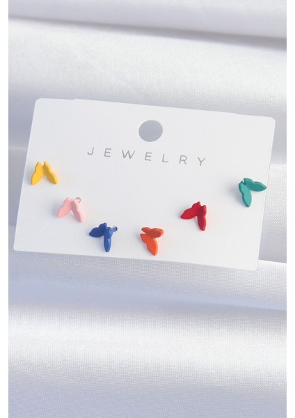 Pirinç Rengarenk Mineli Minimal Kelebek Küpe Seti - Lisinya fiyatları