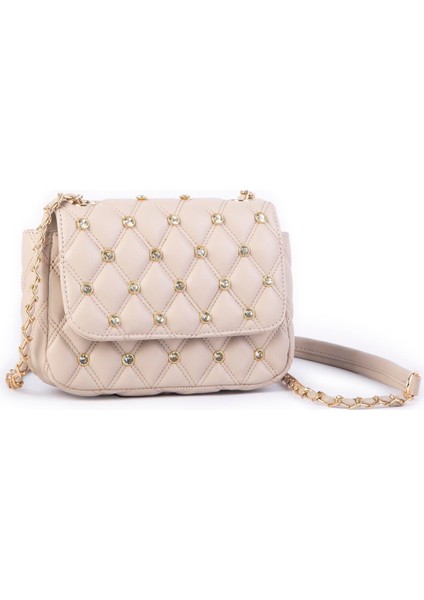 Kadın Taşlı Zincirli Şık Kapitone Çapraz Çanta N101 ( 21X12 Cm)