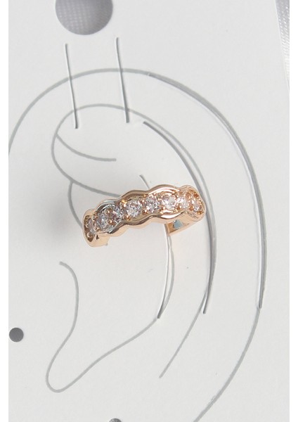 Pirinç Gold Renk Zirkon Taşlı Kadın Kıkırdak Küpe - Lisinya