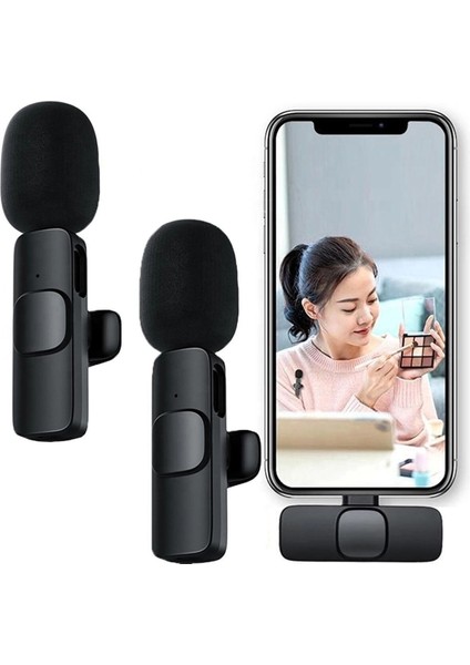 Lightning Girişli Iphone Uyumlu Ikili Kablosuz Yaka Mikrofonu Youtube Facebook Tiktok Vlog