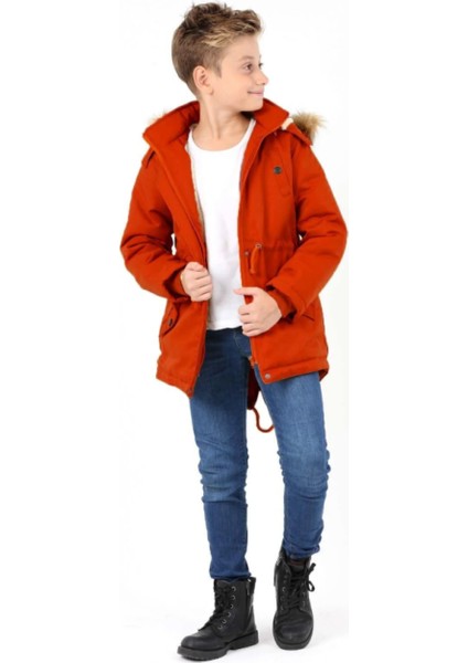 Erkek Çocuk Su Geçirmez Çıkarılabilir Kapüşonlu Pelüş Kürk Astarlı Uzun Mont Kaban fiyatları