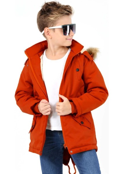 Erkek Çocuk Su Geçirmez Çıkarılabilir Kapüşonlu Pelüş Kürk Astarlı Uzun Mont Kaban indirimleri