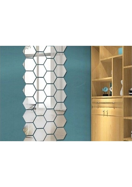 12 Adet Orta Boy Yapışkanlı Dekoratif Akrilik Ayna Altıgen fiyatları