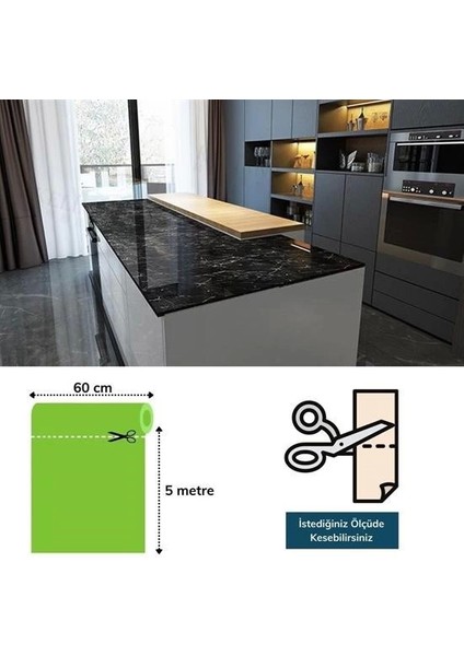 Mermer Desenli Masa Tezgah Mutfak Su Geçirmez Yapışkanlı Folyo Sticker Siyah 5MX60CM T12 ( Lisinya ) indirimleri
