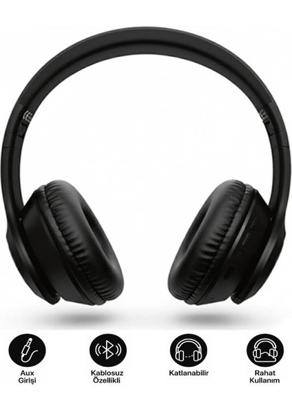 Kablosuz Bluetooth Kulaküstü Kulaklık-Mikrofonlu, Stereo Ses, Aux ve Hafıza Kartı Desteği Pulse