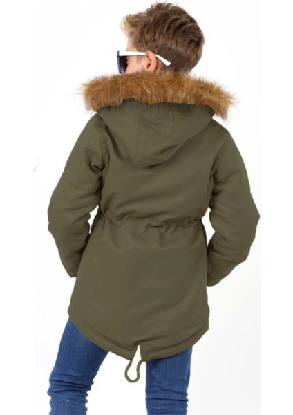 Erkek Çocuk Su Geçirmez Çıkarılabilir Kapüşonlu Pelüş Kürk Astarlı Uzun Mont Kaban modelleri