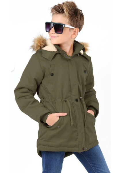 Erkek Çocuk Su Geçirmez Çıkarılabilir Kapüşonlu Pelüş Kürk Astarlı Uzun Mont Kaban indirimleri