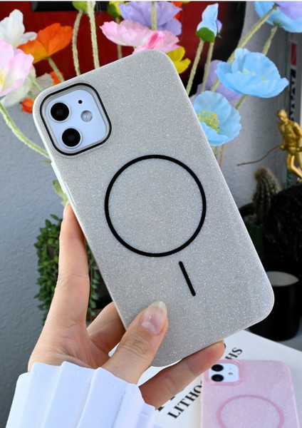 Iphone 11 Uyumlu Simli Glitter Magsafe Özellikli Darbe Önleyici Şeffaf Silikon Kılıf