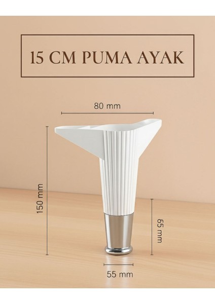 Puma 15 cm Beyaz-Krom 6'lı Set Mobilya Kanepe Tv Ünitesi Dolap Konsol ve Destek Ayağı modelleri