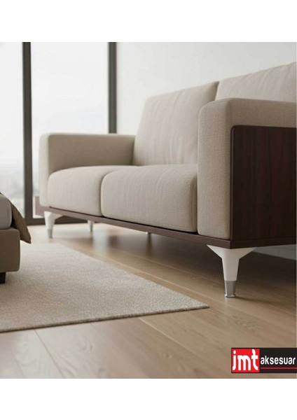 Puma 15 cm Beyaz-Krom 6'lı Set Mobilya Kanepe Tv Ünitesi Dolap Konsol ve Destek Ayağı