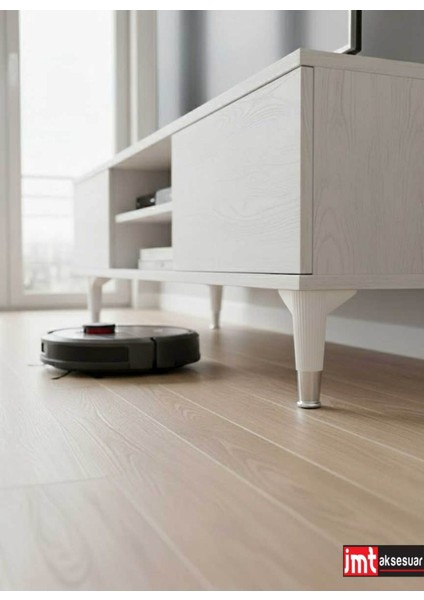 Puma 15 cm Beyaz-Krom 6'lı Set Mobilya Kanepe Tv Ünitesi Dolap Konsol ve Destek Ayağı