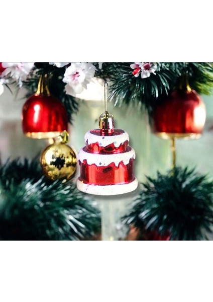 Yılbaşı Süsü 4'lü Hediye Paketi Pasta Kırmızı 6 cm modelleri
