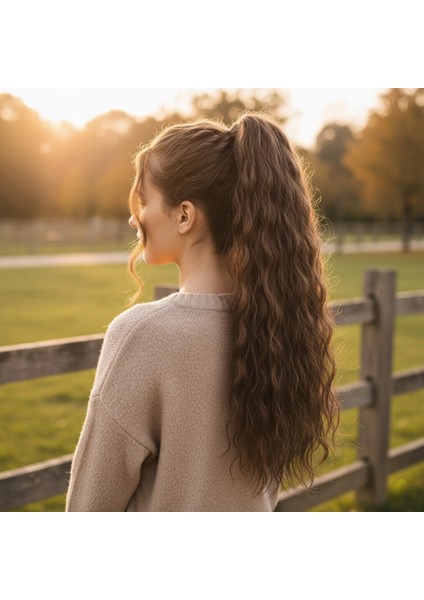 Bağlamalı Kabarık Dalgalı At Kuyruğu - Kumral
