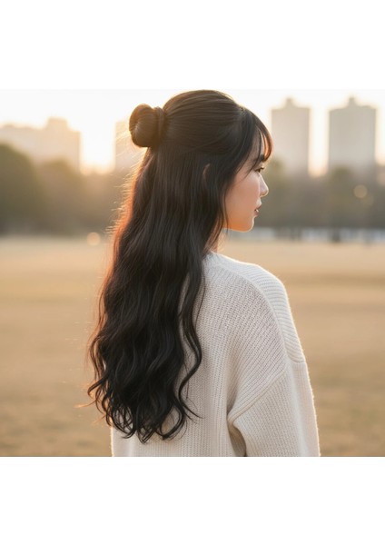 Fiber Sentetik Dalgalı Yarım Ay + 2 Yan Çıt Çıt - Kahverengi