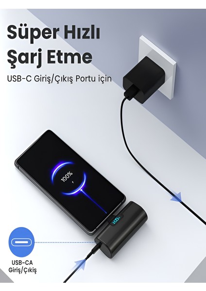 Q08 5000MAH iPhone Lightning Uyumlu 20W Ultra Hızlı Şarj Powerbank - LCD Ekranlı Mini Taşınabilir Batarya fırsatları
