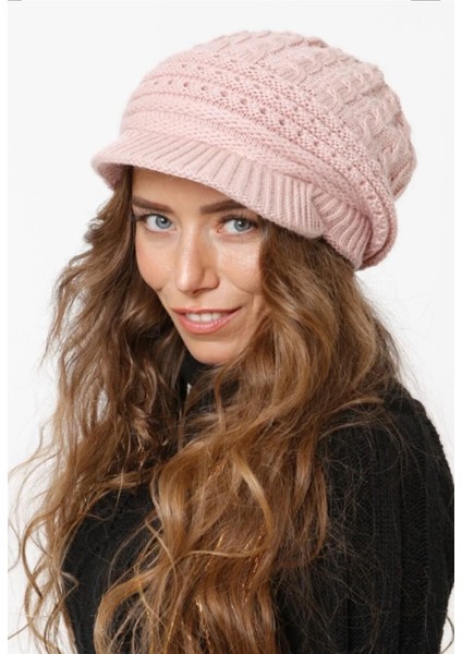 Triko Örme Çift Kat Vizörlü Bere